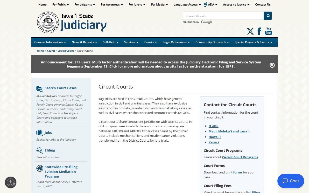 Hawaiʻi Circuit Court overview for Honolulu County court dockets