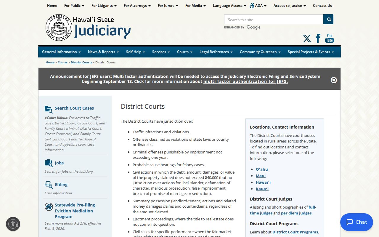 District Court of the First Circuit docket overview