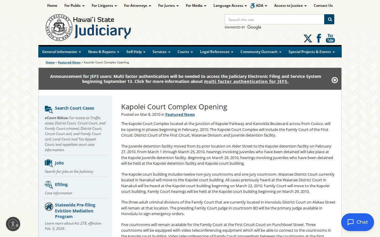 Kapolei Judiciary Complex used for Honolulu County court settings