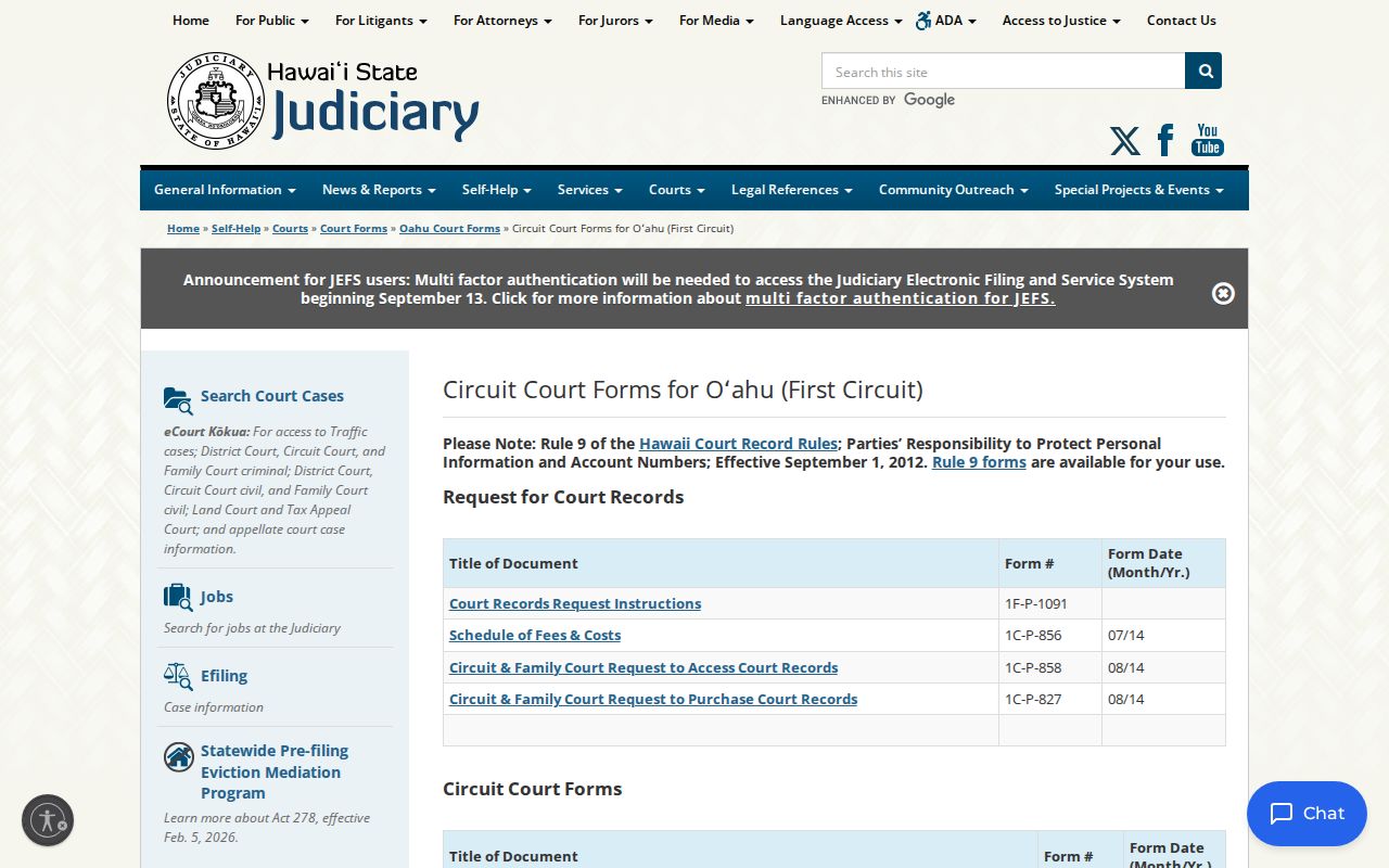 Honolulu County civil court docket and Oʻahu Circuit Court forms