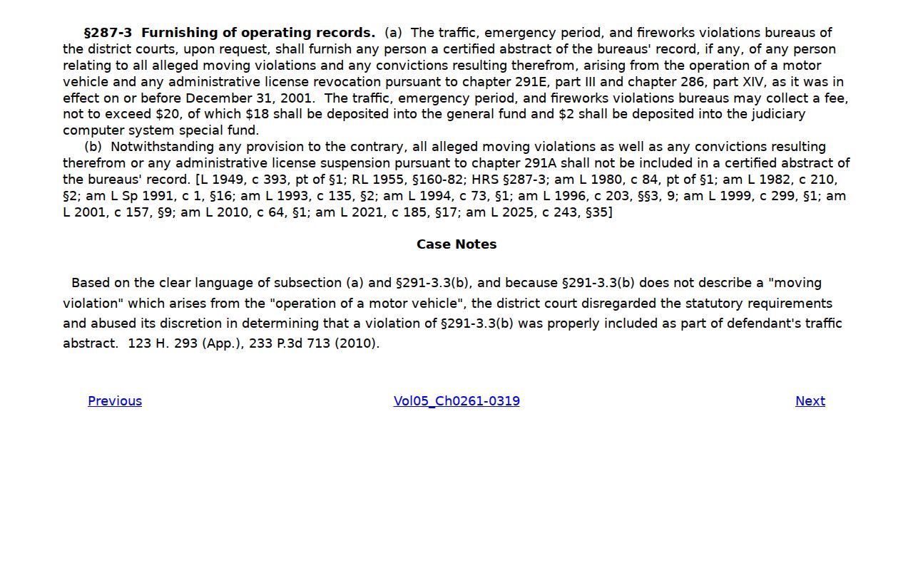 Honolulu County traffic court abstract statute