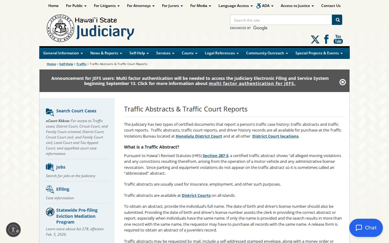 Honolulu County certified traffic court abstracts
